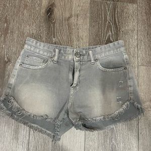 Free People Mushroom Grey Cutoff Curved Hem Denim Shorts
